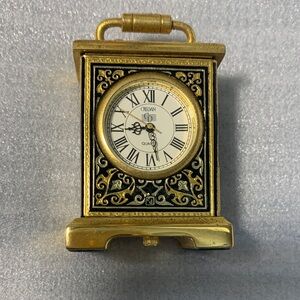 Credan miniature Carriage Clock featuring 24K Gold Damascene Art